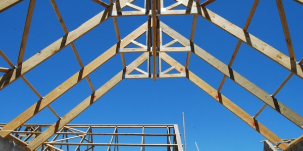roof trusses with blue sky